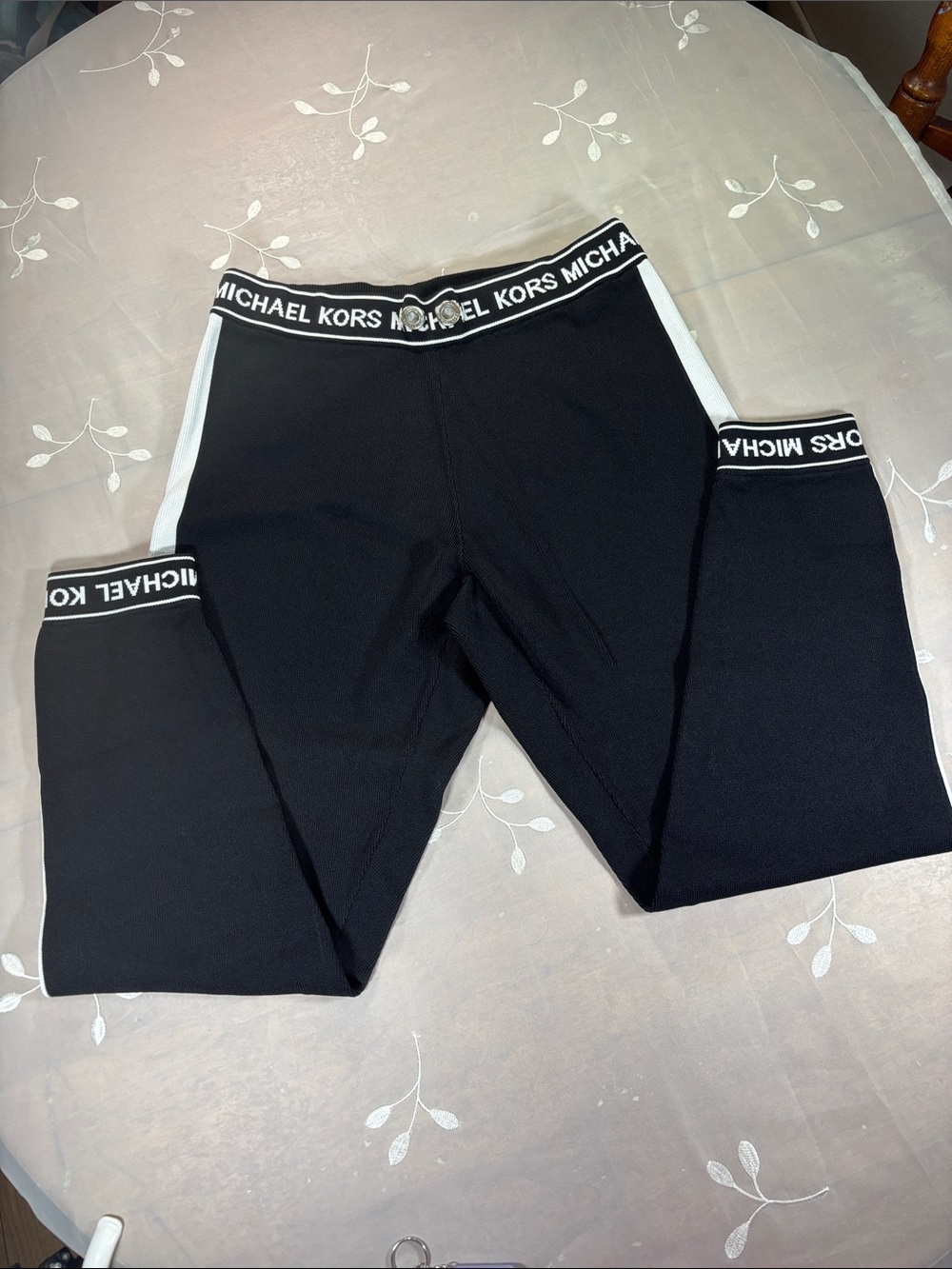 Michael Kors Woman Black Joggers / White Side Stripes and Logo Waistband Sz M